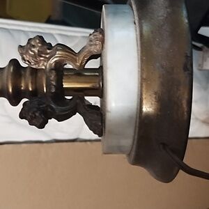 Vintage brass an marble lamp with lions on bottom